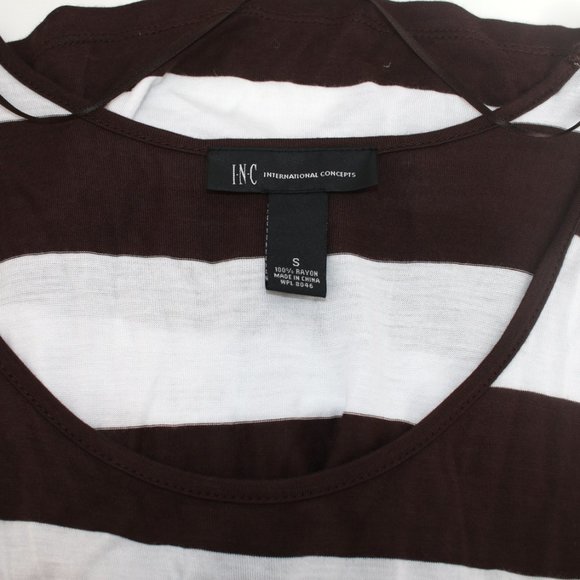 INC International Concepts Brown White Striped Cold Shoulder Top S - Picture 6 of 6